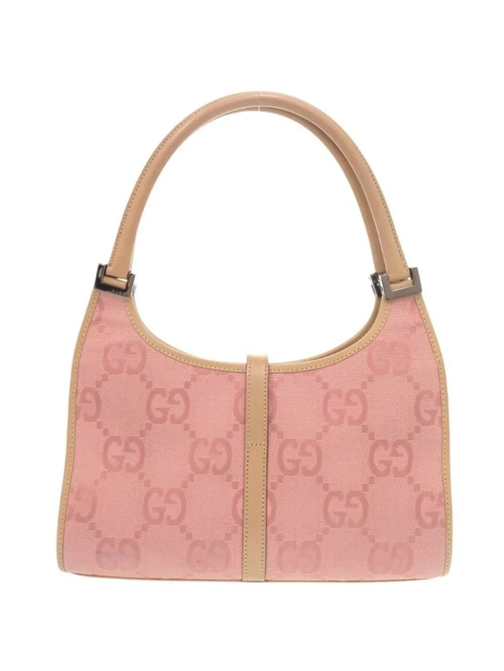 Gucci Vintage Jackie GG Pattern Canvas Leather Pink Beige Shoulder Bag
